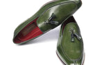 Paul Parkman Men's Hand-Painted Leather Tassel Loafers in Green