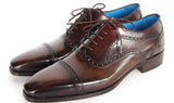 Paul Parkman Men's Hand-Painted Leather Captoe Oxfords in Anthracite Brown