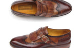 Paul Parkman Men's Hand-Painted Leather Wingtip Monkstrap Brogues in Brown