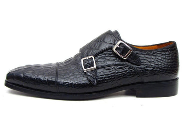 Paul Parkman Men's Croco-Embossed Leather Double Monkstraps in Black