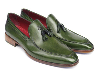 Paul Parkman Men's Hand-Painted Leather Tassel Loafers in Green