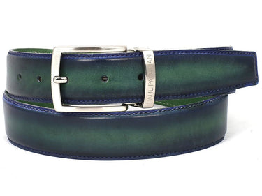 Paul Parkman Men's Hand-Painted Leather Belt in Dual Tone Blue & Green