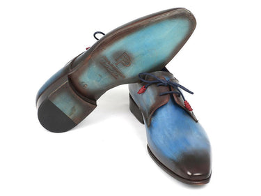 Paul Parkman Men's Hand-Painted Leather Derby Shoes in Blue & Brown