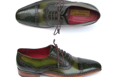 Paul Parkman Men's Side Sewn Leather Captoe Oxfords in Green & Yellow