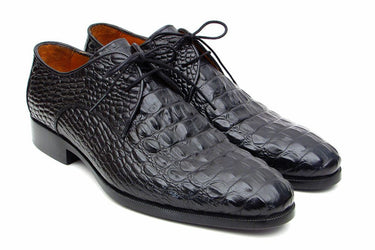 Paul Parkman Men's Croco-Embossed Leather Derby Shoes in Black