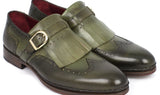Paul Parkman Men's Hand-Painted Wingtip Monkstrap Brogues in Green