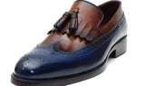 Paul Parkman Men's Leather Kiltie Tassel Loafers in Navy & Tobacco