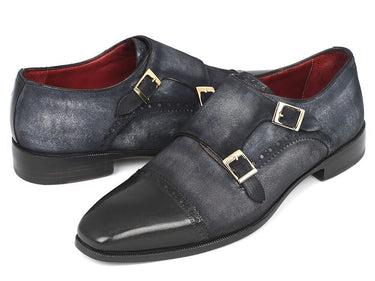 Paul Parkman Men's Suede Double Monkstraps in Navy