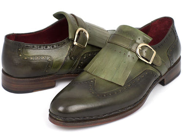 Paul Parkman Men's Hand-Painted Wingtip Monkstrap Brogues in Green