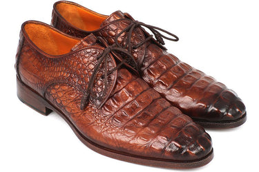 Paul Parkman Men's Croco-Embossed Leather Derby Shoes in Light Brown