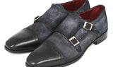 Paul Parkman Men's Suede Double Monkstraps in Navy
