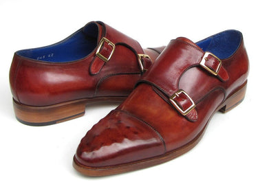Paul Parkman Men's Leather Double Monkstraps in Burgundy