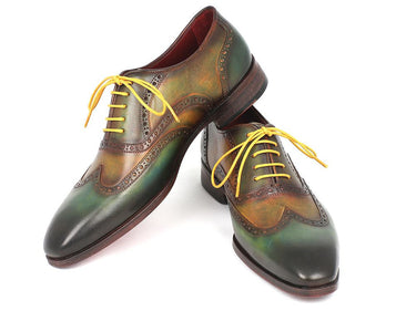 Paul Parkman Men's Hand-Painted Leather Wingtip Oxfords in Green