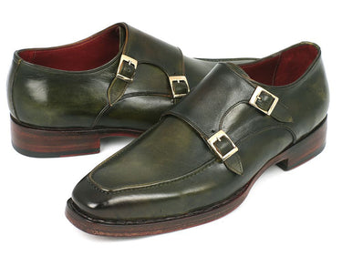 Paul Parkman Men's Goodyear Welted Double Monkstraps in Green