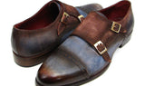Paul Parkman Men's Suede Double Monkstraps in Antique Blue & Brown