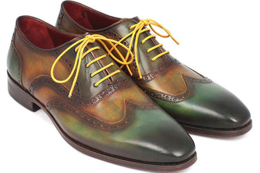 Paul Parkman Men's Hand-Painted Leather Wingtip Oxfords in Green