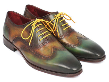 Paul Parkman Men's Hand-Painted Leather Wingtip Oxfords in Green