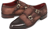 Paul Parkman Men's Suede Double Monkstraps in Brown & Beige