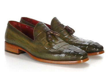 Paul Parkman Men's Croco-Embossed Calfskin Tassel Loafers in Green
