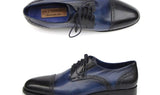Paul Parkman Men's Hand-Painted Leather Derby Shoes in Parliament Blue & Navy