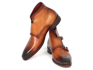 Paul Parkman Men's Hand-Painted Leather Double Monkstrap Boots in Brown