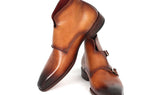 Paul Parkman Men's Hand-Painted Leather Double Monkstrap Boots in Brown