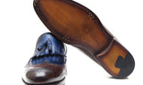 Paul Parkman Men's Leather Kiltie Tassel Loafers in Dark Brown & Navy