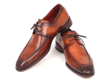 Paul Parkman Men's Hand-Painted Leather Apron Derby Shoes in Brown