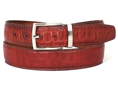 Paul Parkman Men's Croco-Embossed Calfskin Leather Belt in Reddish