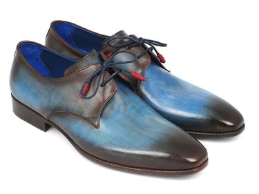 Paul Parkman Men's Hand-Painted Leather Derby Shoes in Blue & Brown