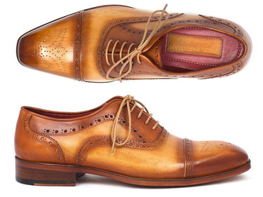 Paul Parkman Men's Hand-Painted Leather Captoe Oxfords in Tan