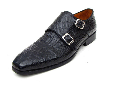 Paul Parkman Men's Croco-Embossed Leather Double Monkstraps in Black