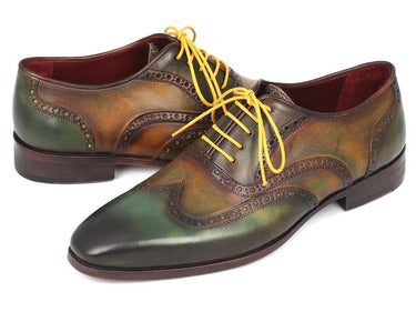 Paul Parkman Men's Hand-Painted Leather Wingtip Oxfords in Green