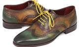 Paul Parkman Men's Hand-Painted Leather Wingtip Oxfords in Green