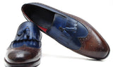 Paul Parkman Men's Leather Kiltie Tassel Loafers in Dark Brown & Navy