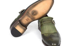 Paul Parkman Men's Hand-Painted Wingtip Monkstrap Brogues in Green