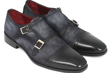 Paul Parkman Men's Suede Double Monkstraps in Navy