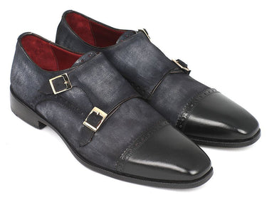 Paul Parkman Men's Suede Double Monkstraps in Navy