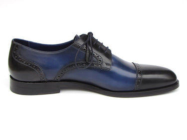 Paul Parkman Men's Hand-Painted Leather Derby Shoes in Parliament Blue & Navy