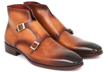 Paul Parkman Men's Hand-Painted Leather Double Monkstrap Boots in Brown