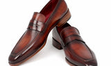 Paul Parkman Men's Hand-Painted Leather Penny Loafers in Bordeaux and Brown