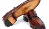 Paul Parkman Men's Hand-Painted Leather Penny Loafers in Bordeaux and Brown