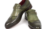 Paul Parkman Men's Hand-Painted Wingtip Monkstrap Brogues in Green