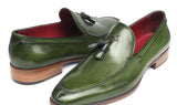 Paul Parkman Men's Hand-Painted Leather Tassel Loafers in Green