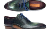 Paul Parkman Men's Hand-Painted Medallion Toe Leather Oxfords in Green & Purple