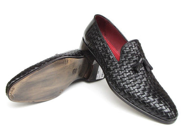 Paul Parkman Men's Leather Woven Tassel Loafers in Black