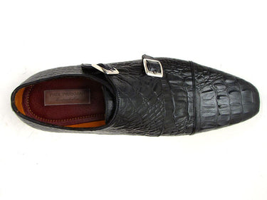 Paul Parkman Men's Croco-Embossed Leather Double Monkstraps in Black