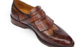Paul Parkman Men's Hand-Painted Leather Wingtip Monkstrap Brogues in Brown