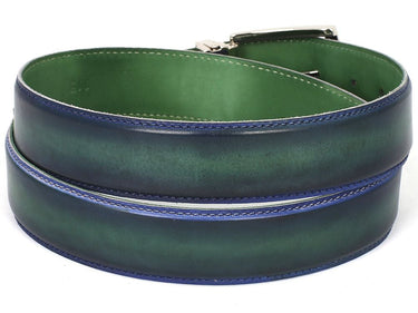 Paul Parkman Men's Hand-Painted Leather Belt in Dual Tone Blue & Green