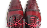 Paul Parkman Men's Side Handsewn Leather Captoe Oxfords in Red / Bordeaux